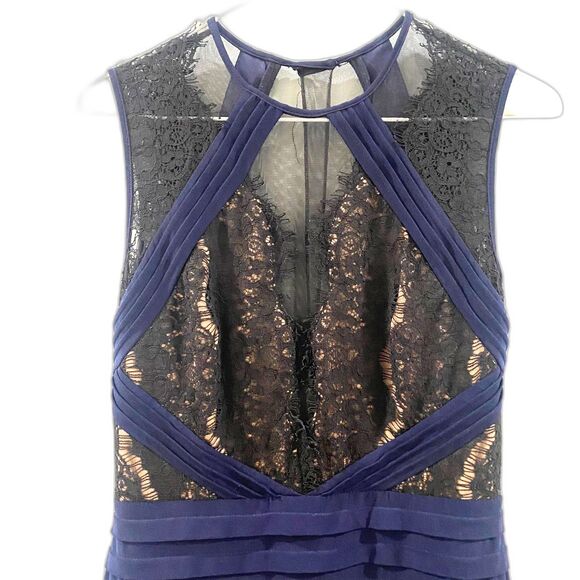 Xscape Lace Sheer Cocktail Dress - Navy/Black 8 - Picture 3 of 8